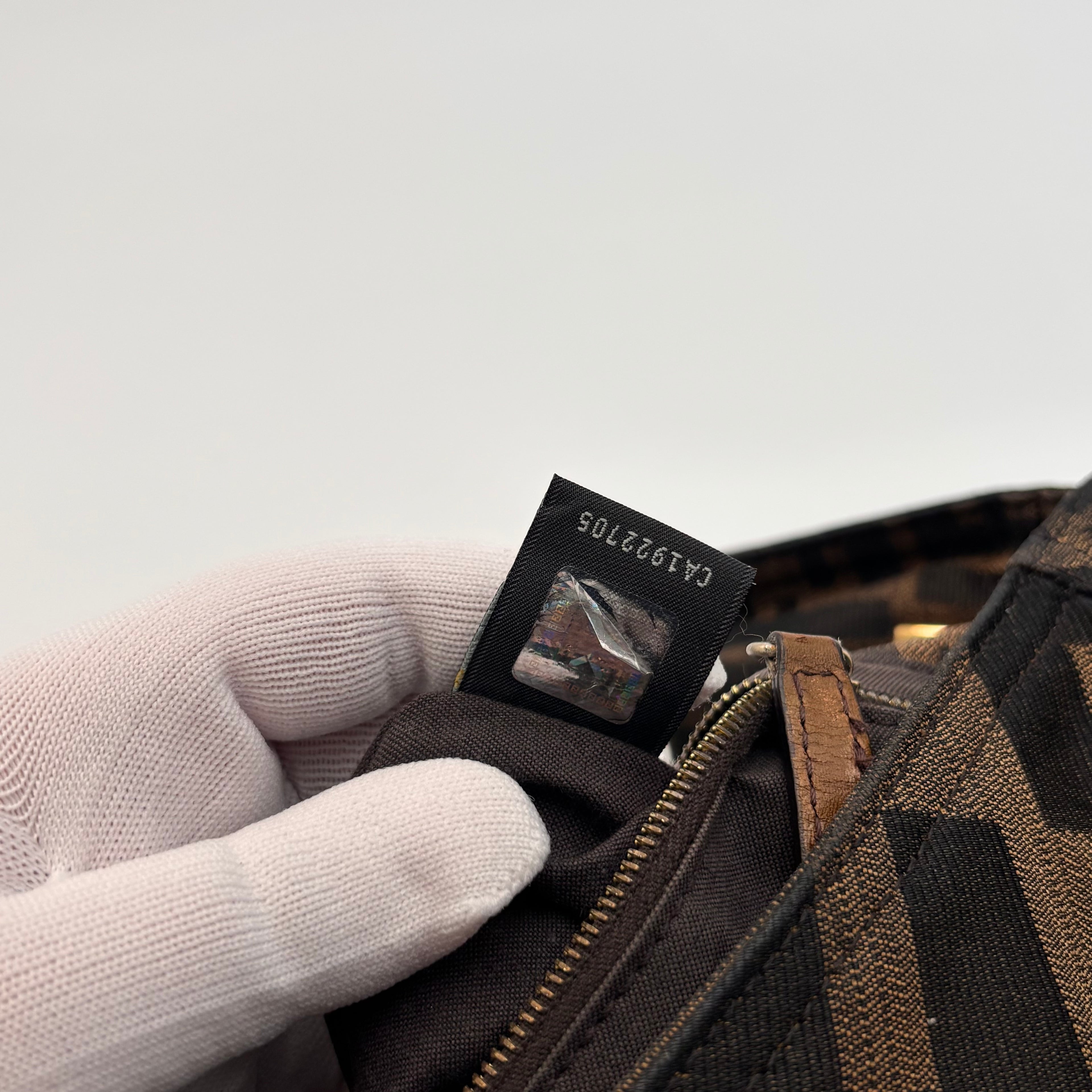 Fendi Zucca FF Canvas Shoulder Bag Brown Gold Hardware