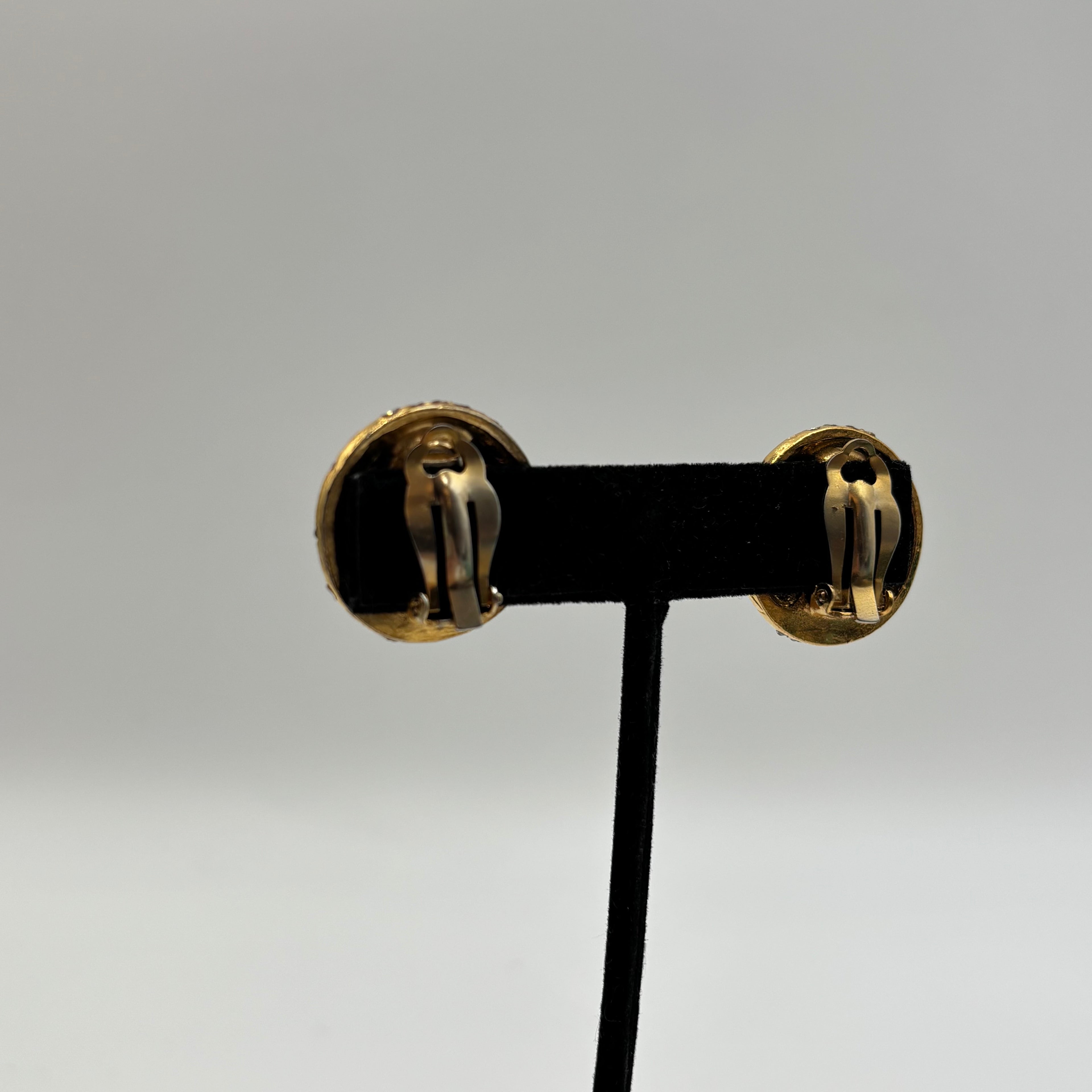 Chanel Gold-Tone Logo Mania Rhinestone Round Clip-On Earrings