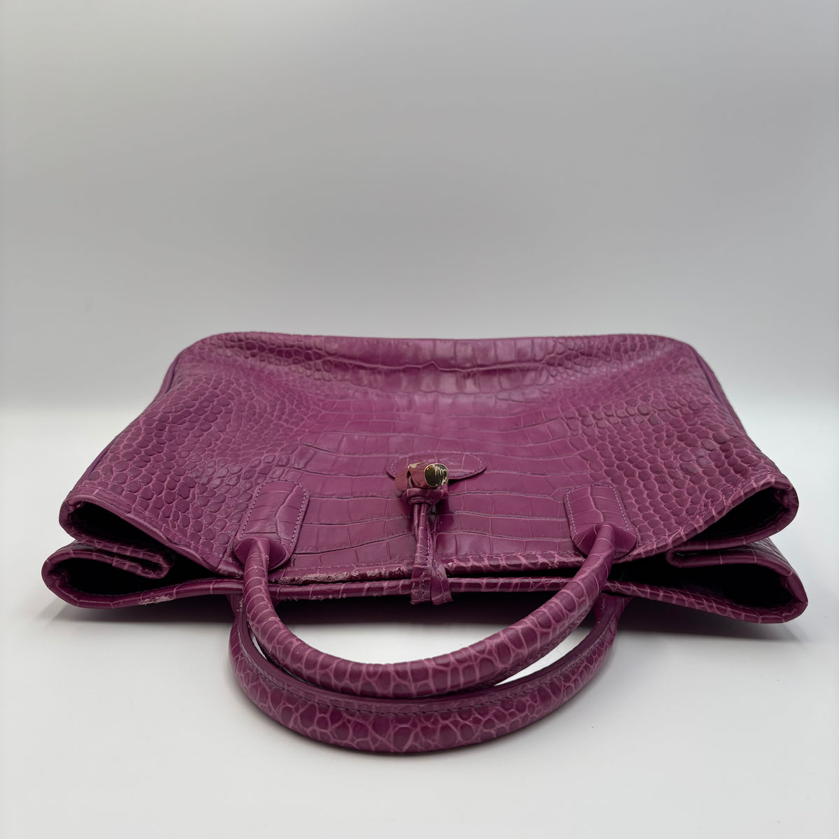 Longchamp Roseau Croc-Embossed Leather Tote in Fuchsia Pink