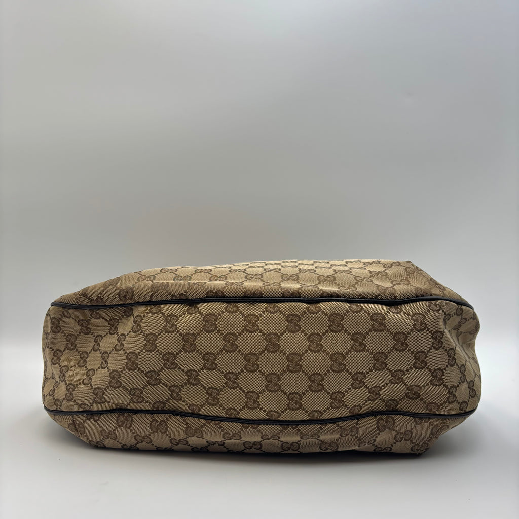 Gucci Vintage GG Canvas Web Stripe Hobo Shoulder Bag in Beige