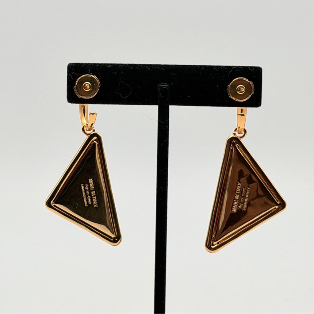 PRADA SYMBOL TRIANGLE EARRINGS 925 STERLING SILVER GOLD PLATED