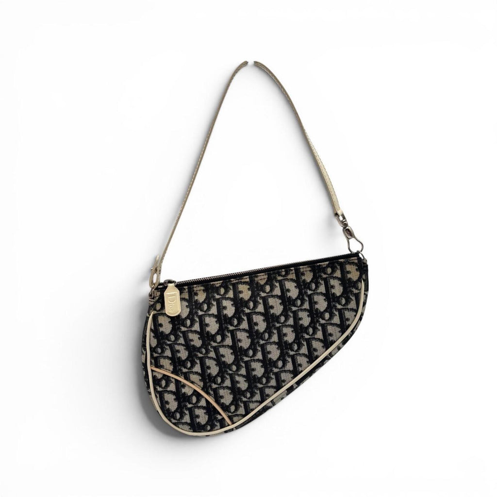 Christian Dior Trotter Saddle Pochette Shoulder Bag Navy Beige