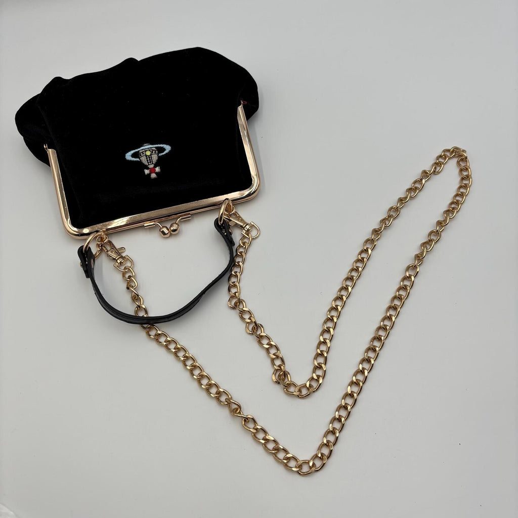 Vivienne Westwood Orb Embroidered Velvet Granny Bag with Chain Strap