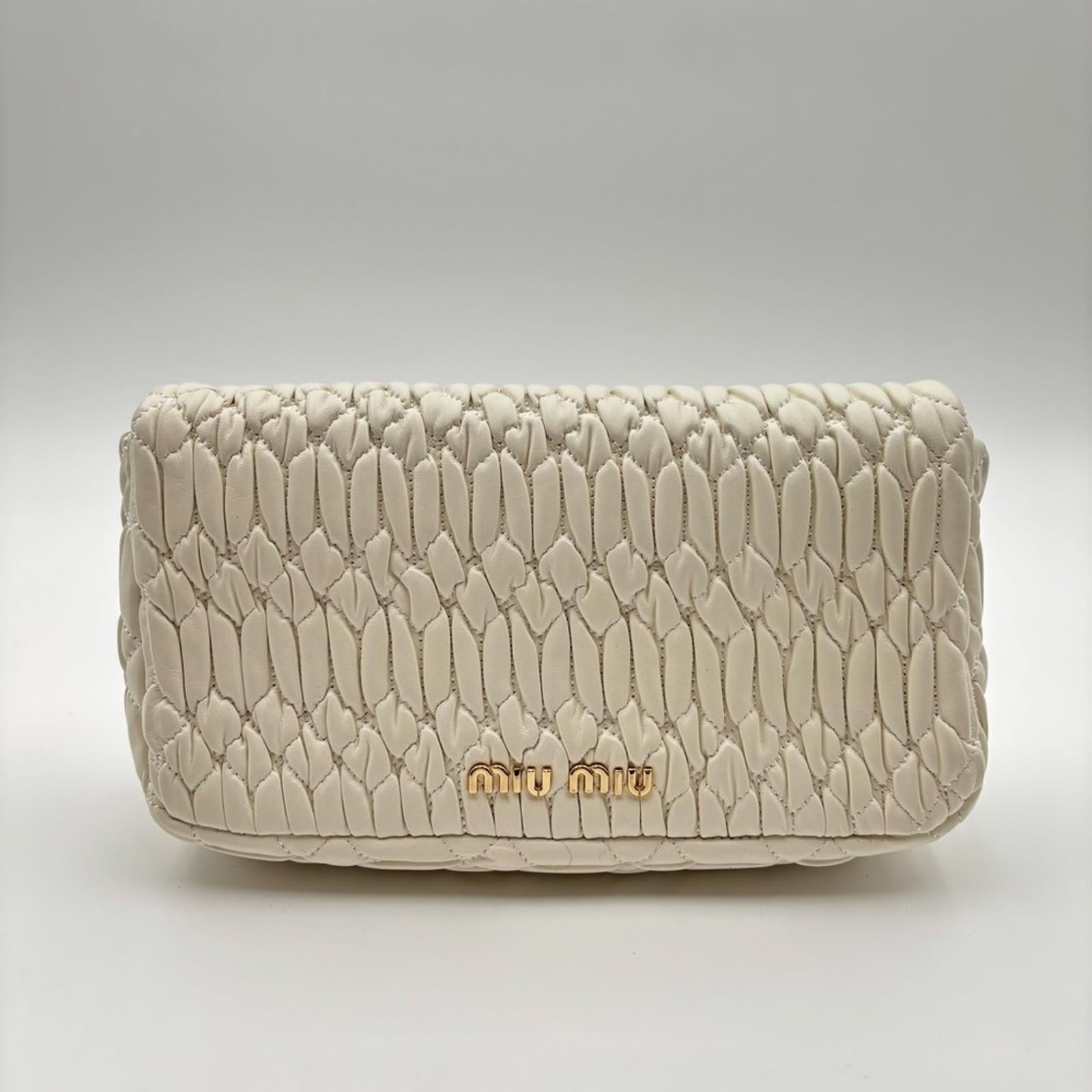 Miu Miu Matelassé Leather Shoulder Bag – Ivory / Gold Hardware