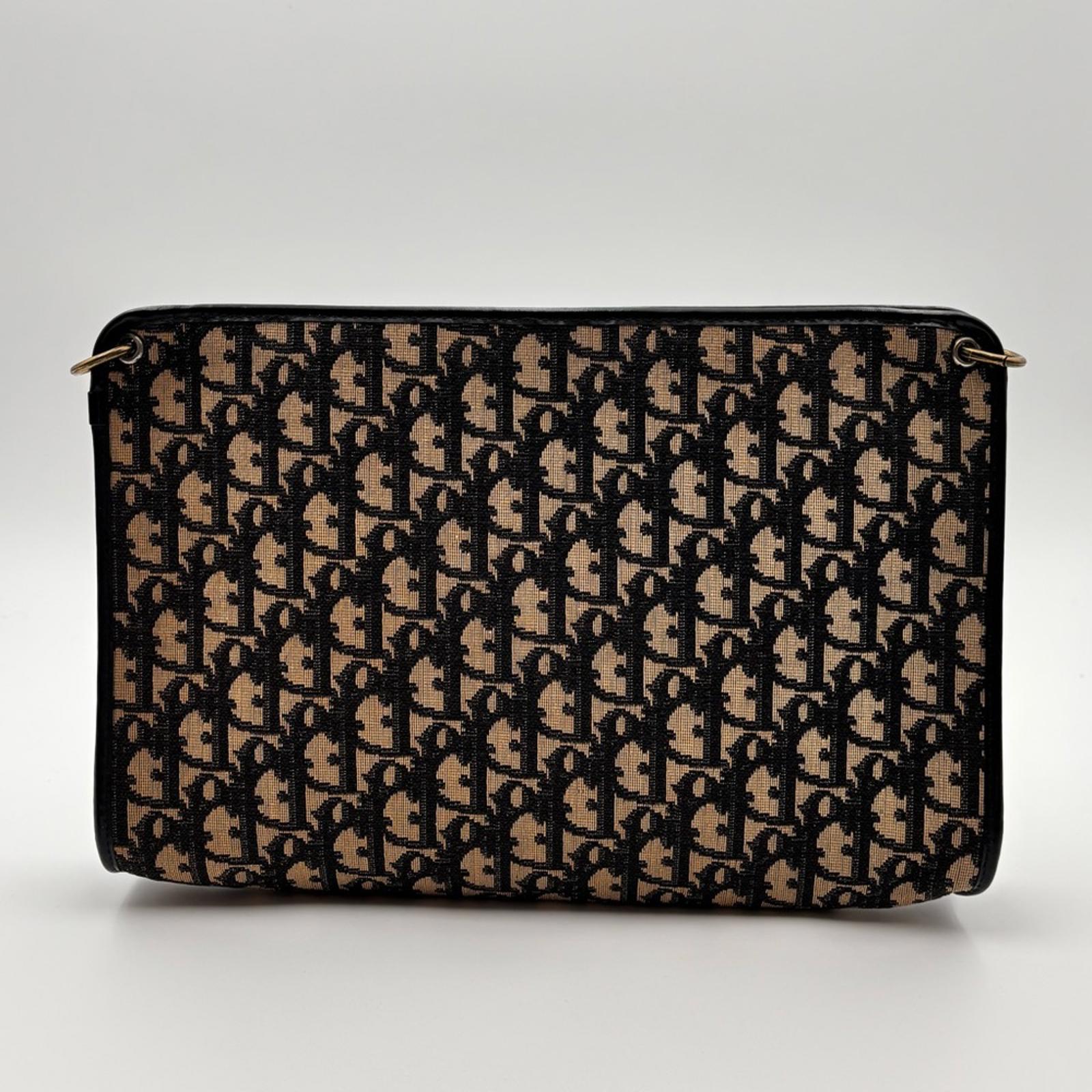 Christian Dior Vintage Trotter Monogram Canvas Shoulder Bag Black & Tan