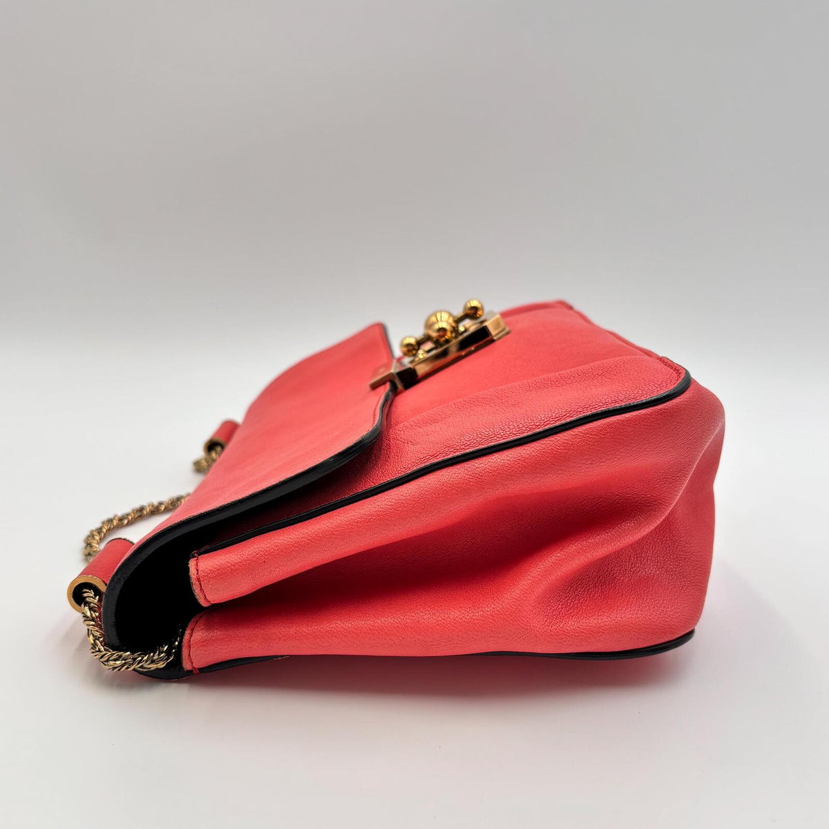 Chloé Square Elsie Chain Shoulder Bag Coral Pink Leather