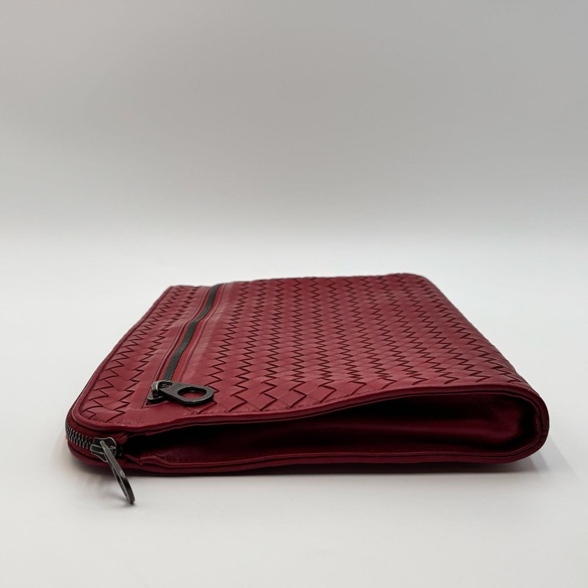 Bottega Veneta Intrecciato Red Leather Document Pouch Clutch