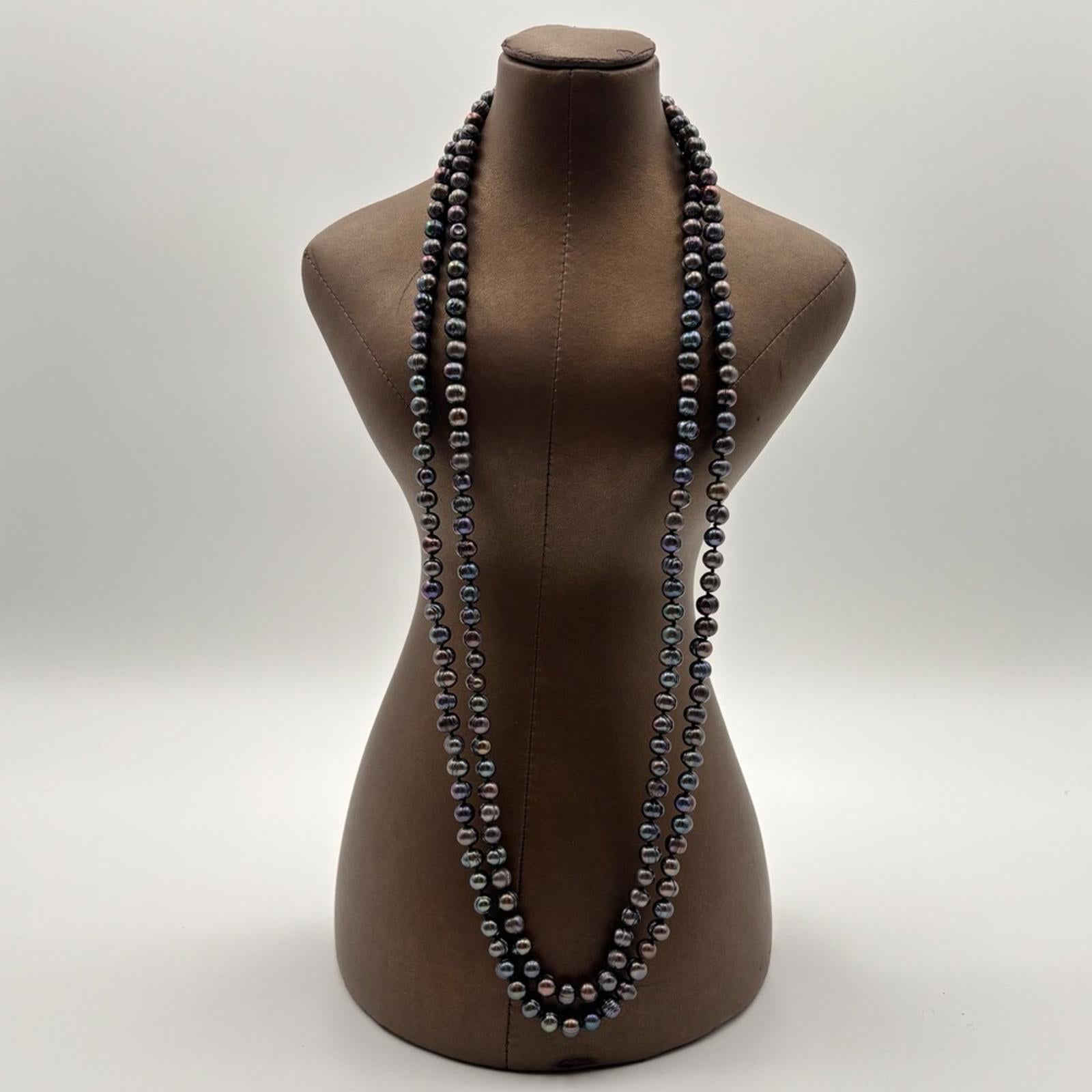 Freshwater Cultured Pearl Necklace – Peacock Overtone 64”