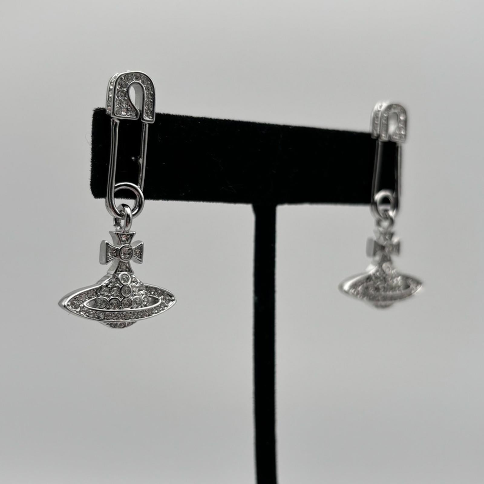 Vivienne Westwood Orb Safety Pin Crystal Drop EarringsSilver