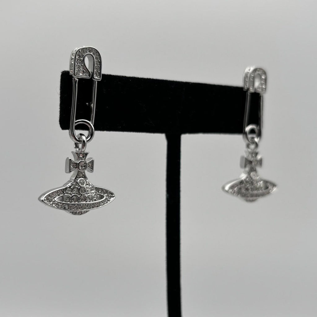 Vivienne Westwood Orb Safety Pin Crystal Drop EarringsSilver