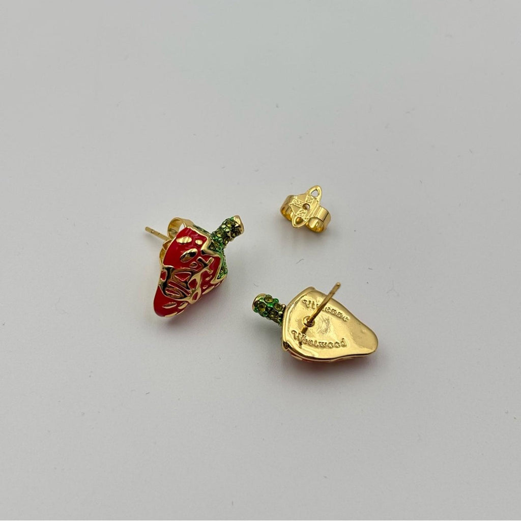 Vivienne Westwood Strawberry Enamel Gold-Tone Stud Earrings
