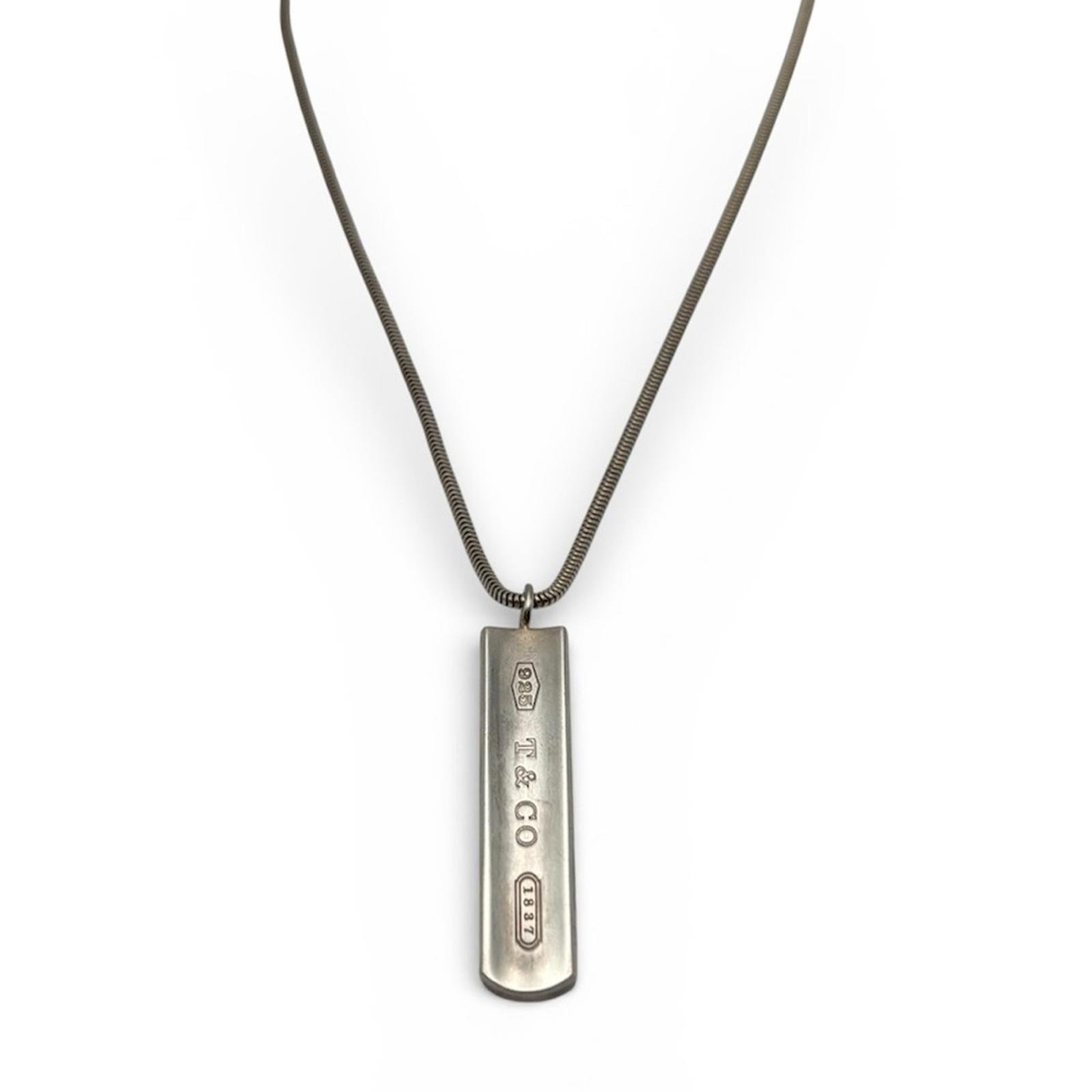 Tiffany & Co. 1837 Sterling Silver Bar Pendant Necklace