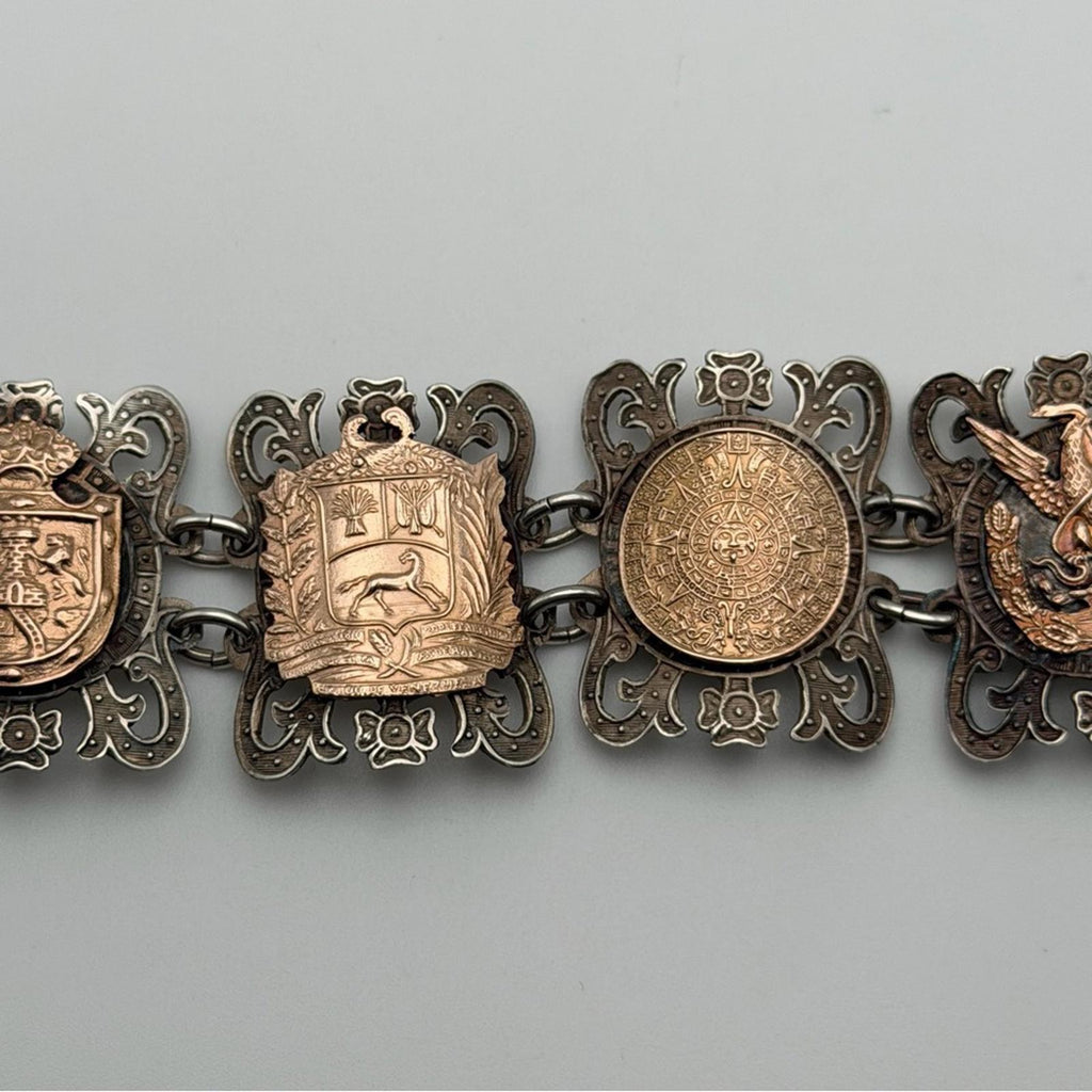 Vintage Mexican Taxco Sterling Silver & Copper Panel Bracelet