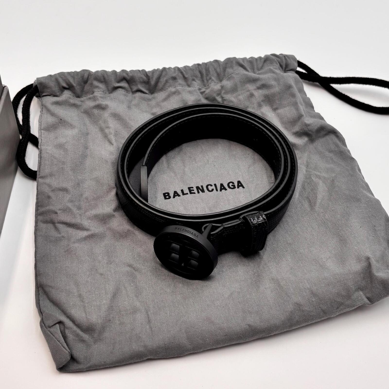 Balenciaga Black Croc Leather Circled BB Logo Belt