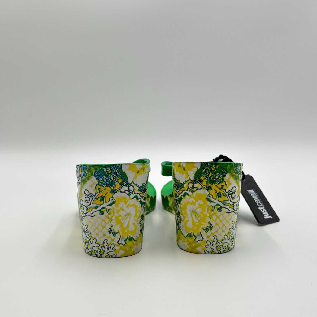 Just Cavalli Green Floral Wedge Flip Flop Sandals 37