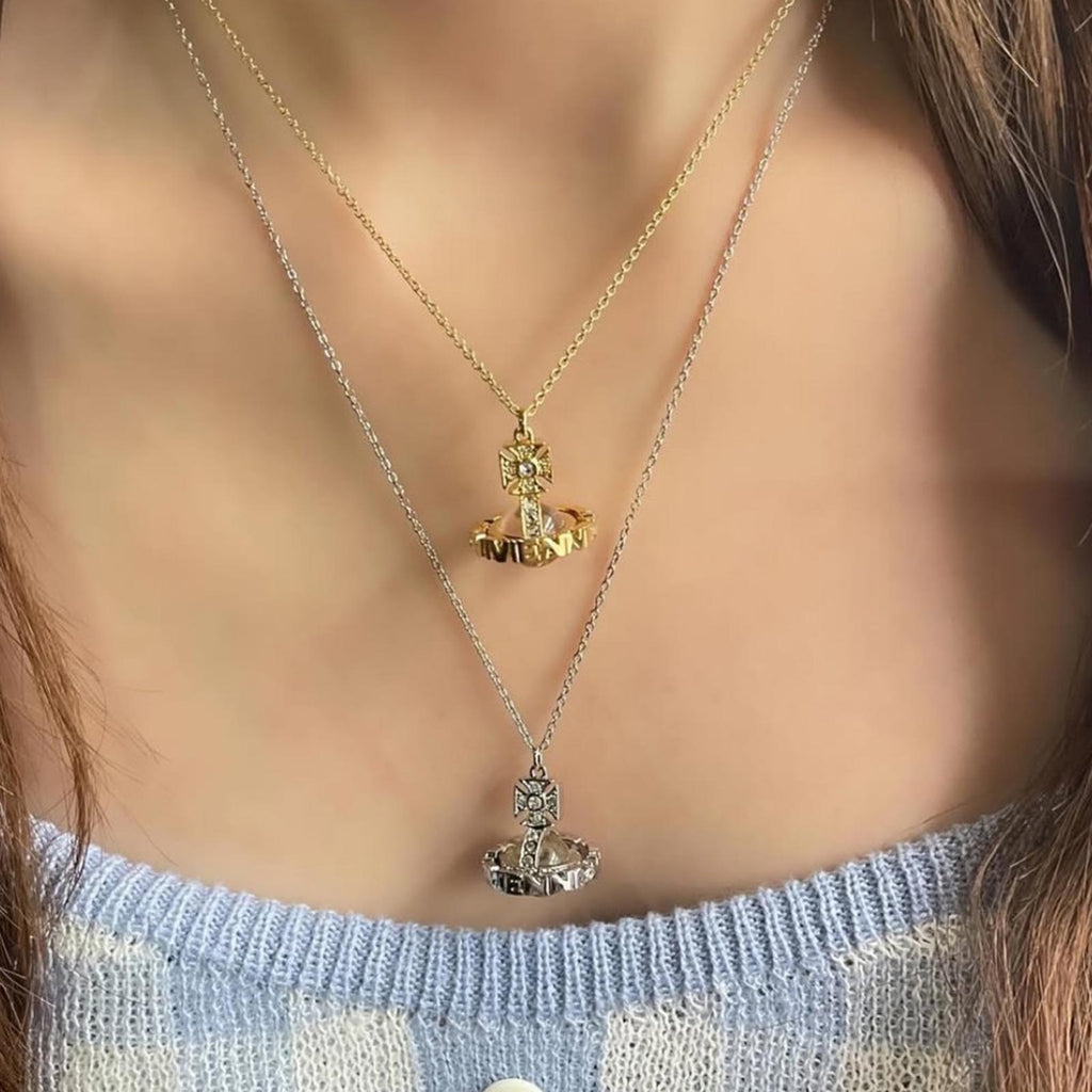 Vivienne Westwood Gold Tone Crystal 3D Orb Pendant Necklace