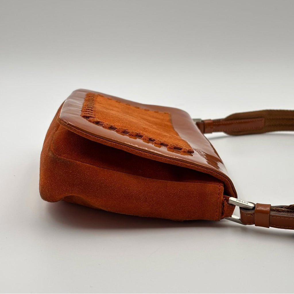 Prada Burnt Orange Patent & Suede Shoulder Bag