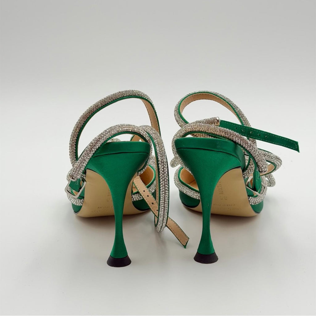 MACH & MACH GREEN SATIN CRYSTAL BOW HEELS – SIZE EU 36