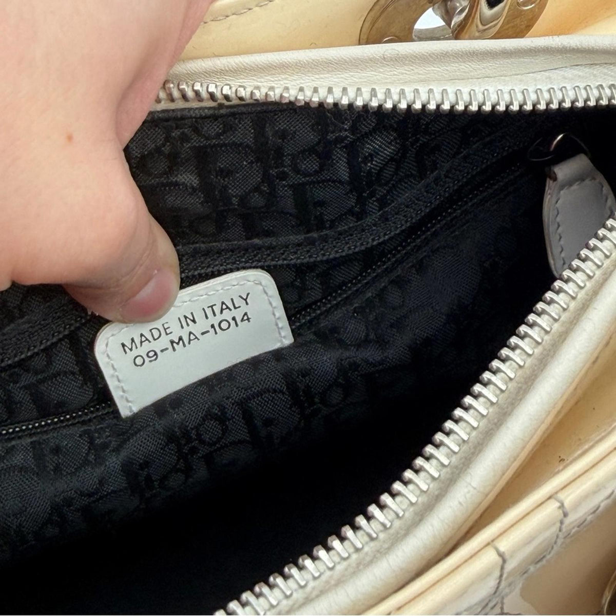 Christian Dior Lady Dior Patent Leather Bag Beige / Nude Silver Hardware