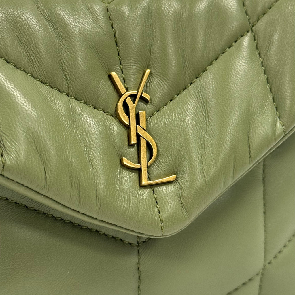 Saint Laurent Loulou Puffer Small Pouch in Olive Green Leather