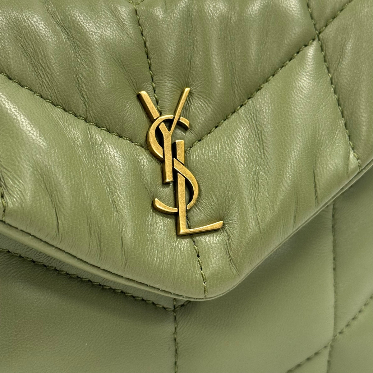 Saint Laurent Loulou Puffer Small Pouch in Olive Green Leather