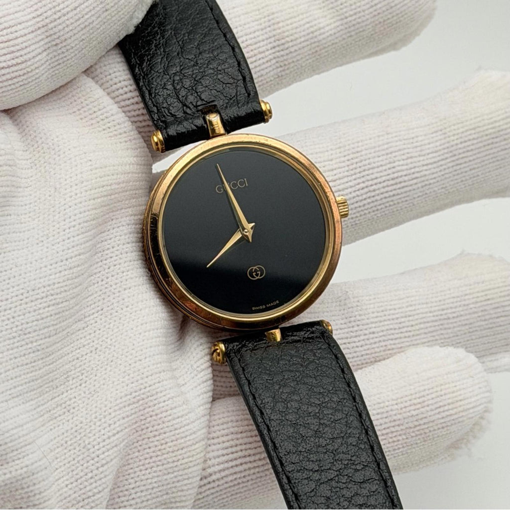 Gucci Vintage Black Dial Gold-Tone Quartz Watch – 30Mm
