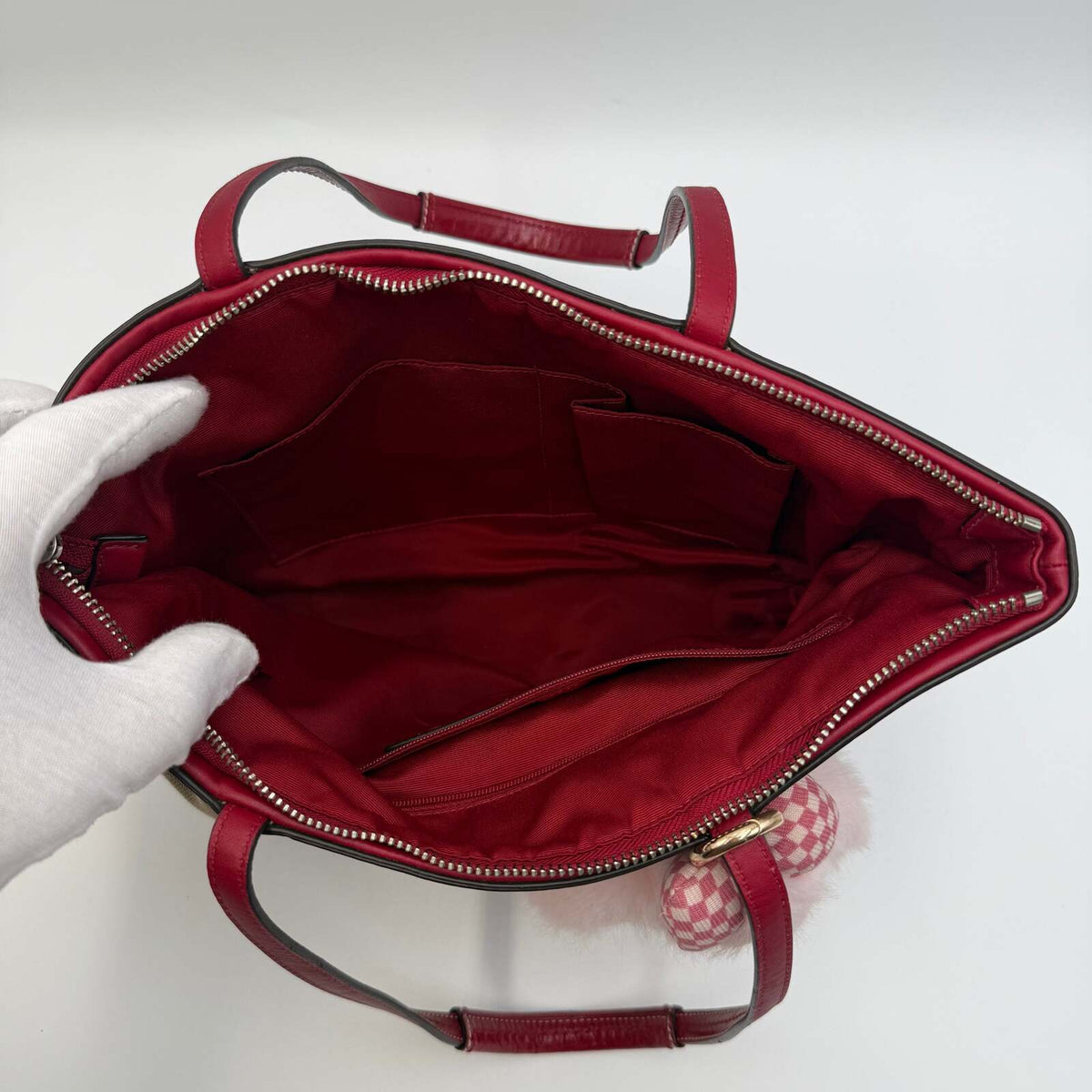 Coach Signature Jacquard Burgundy Leather Tote Bag by Coach