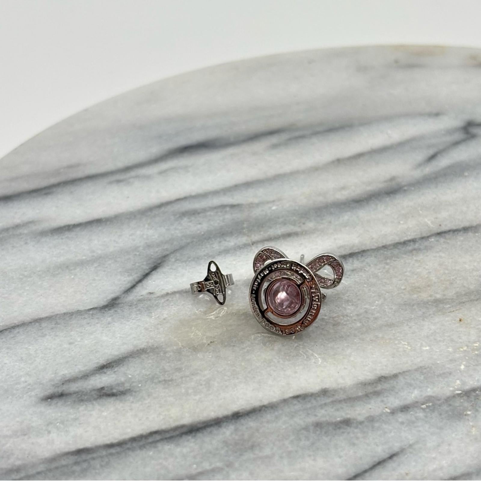 Vivienne Westwood Octavie Bow Orb Earrings Silver Pink