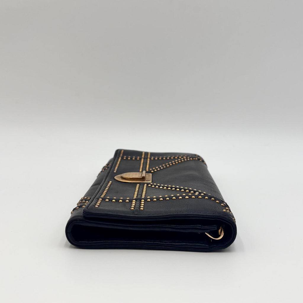 Christian Dior Studded Leather Chain Wallet / Clutch – Black