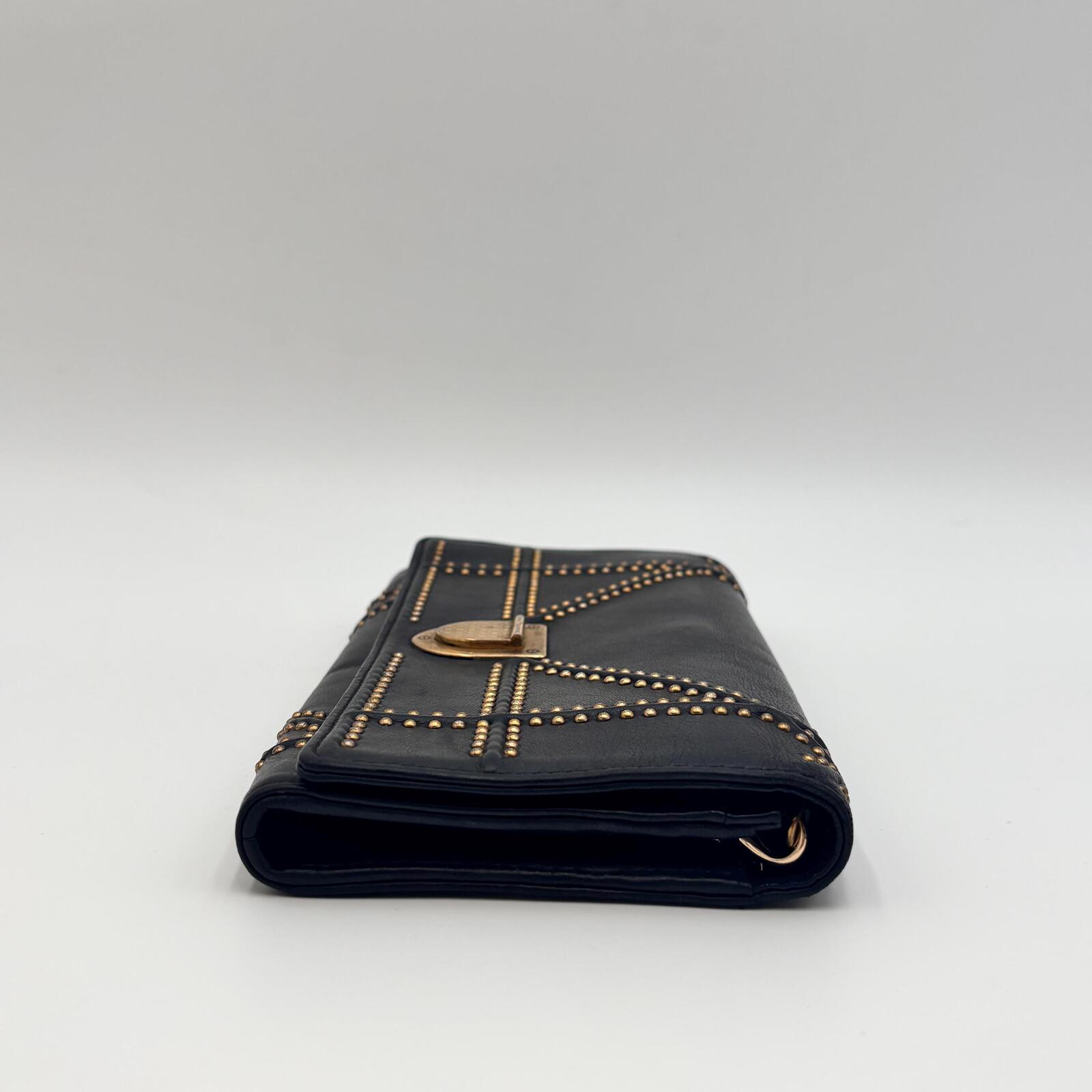 Christian Dior Studded Leather Chain Wallet / Clutch – Black