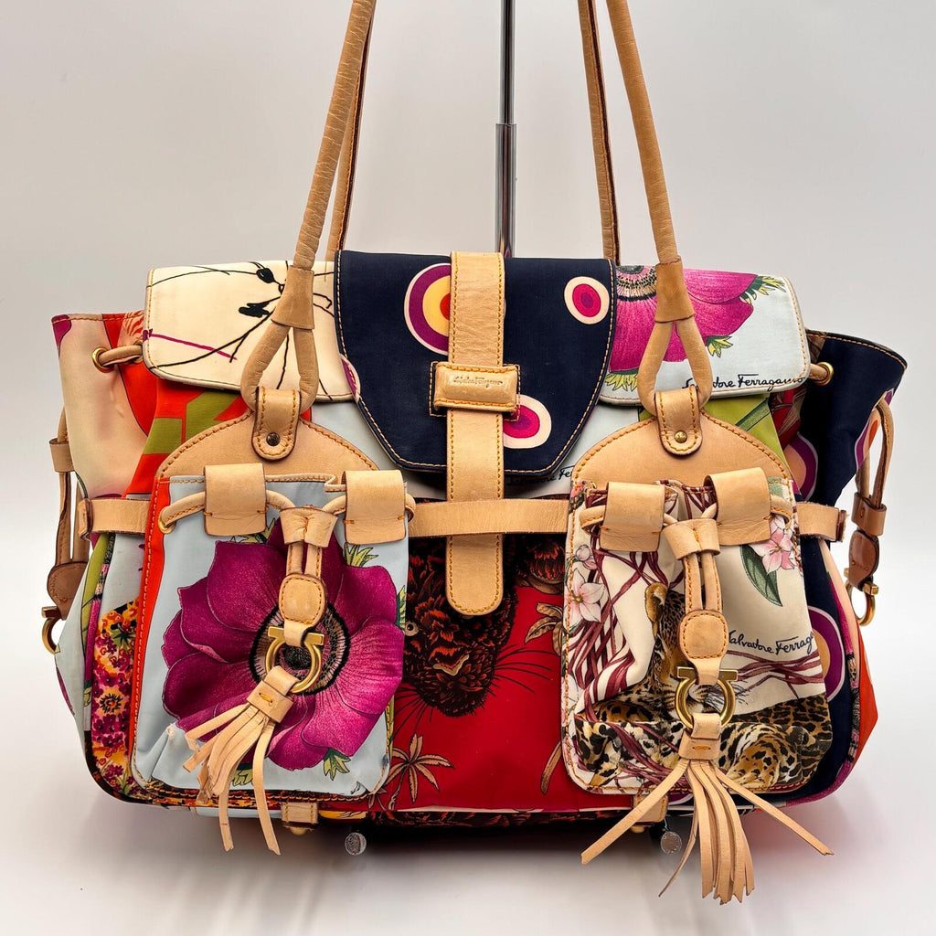 Salvatore Ferragamo Floral Print Multi Pocket Tote Bag
