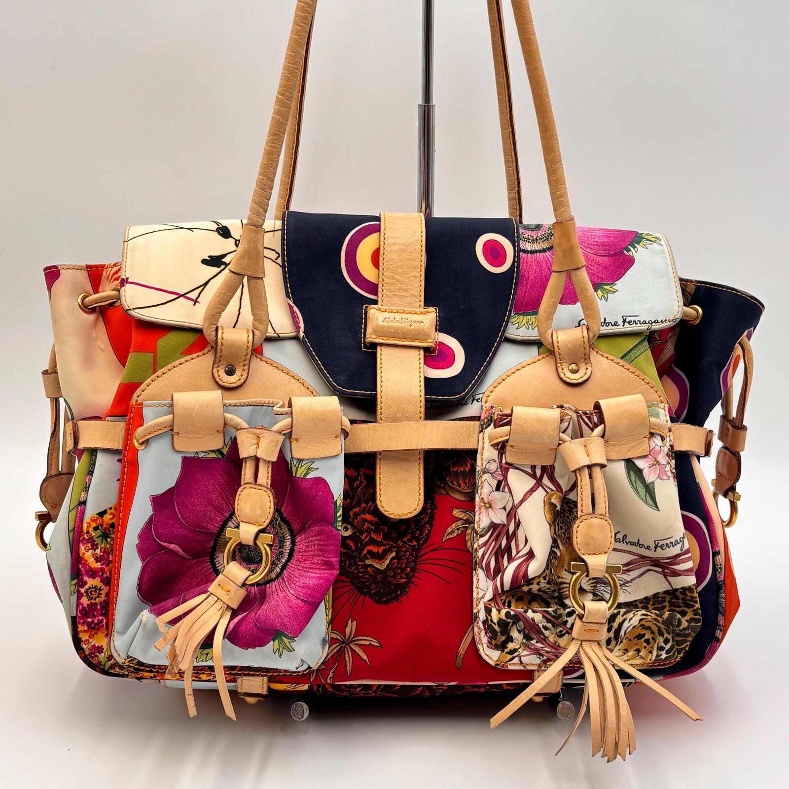 Salvatore Ferragamo Floral Print Multi Pocket Tote Bag