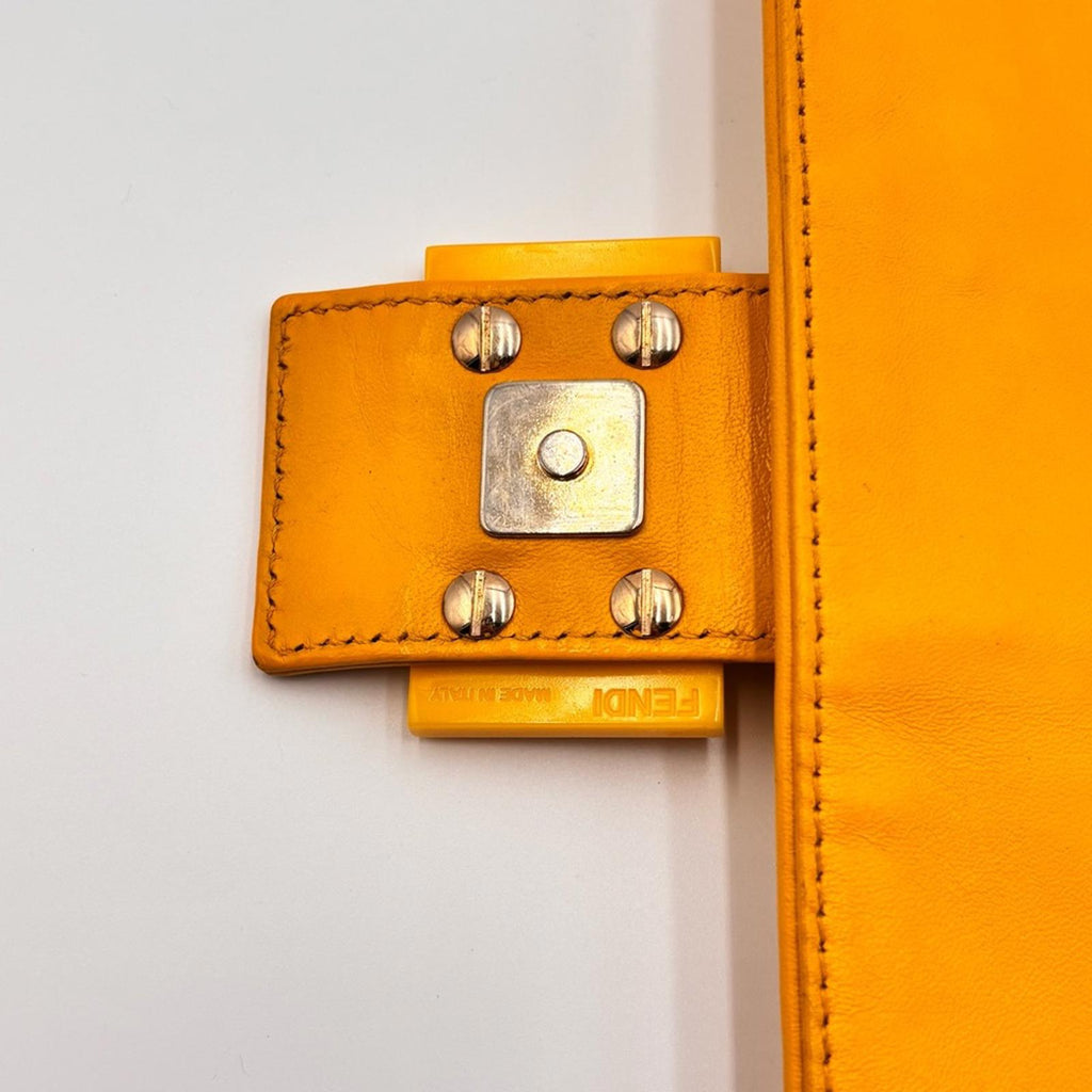Fendi Yellow Embossed Zucca Leather Baguette Shoulder Bag Silver Hardware