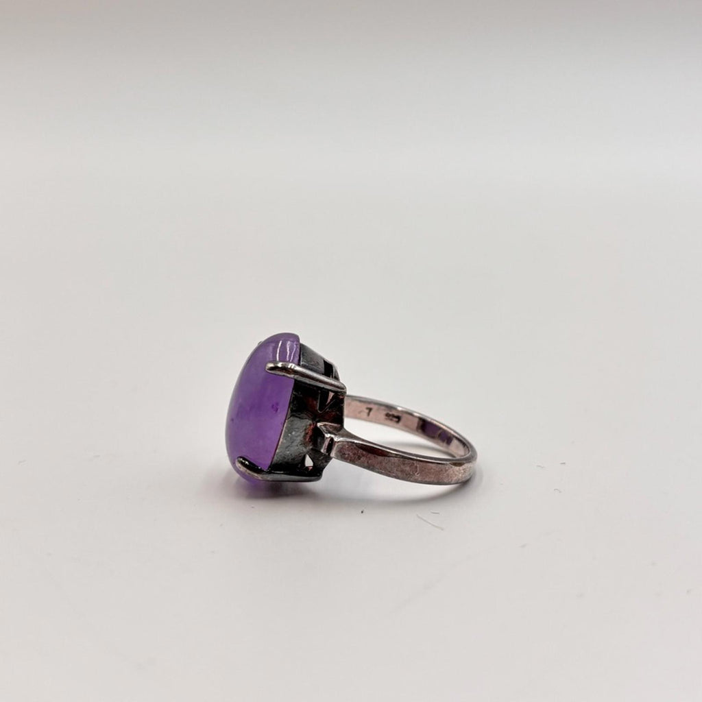 Vintage Amethyst Cabochon Bracelet And Ring Set Sterling Silver