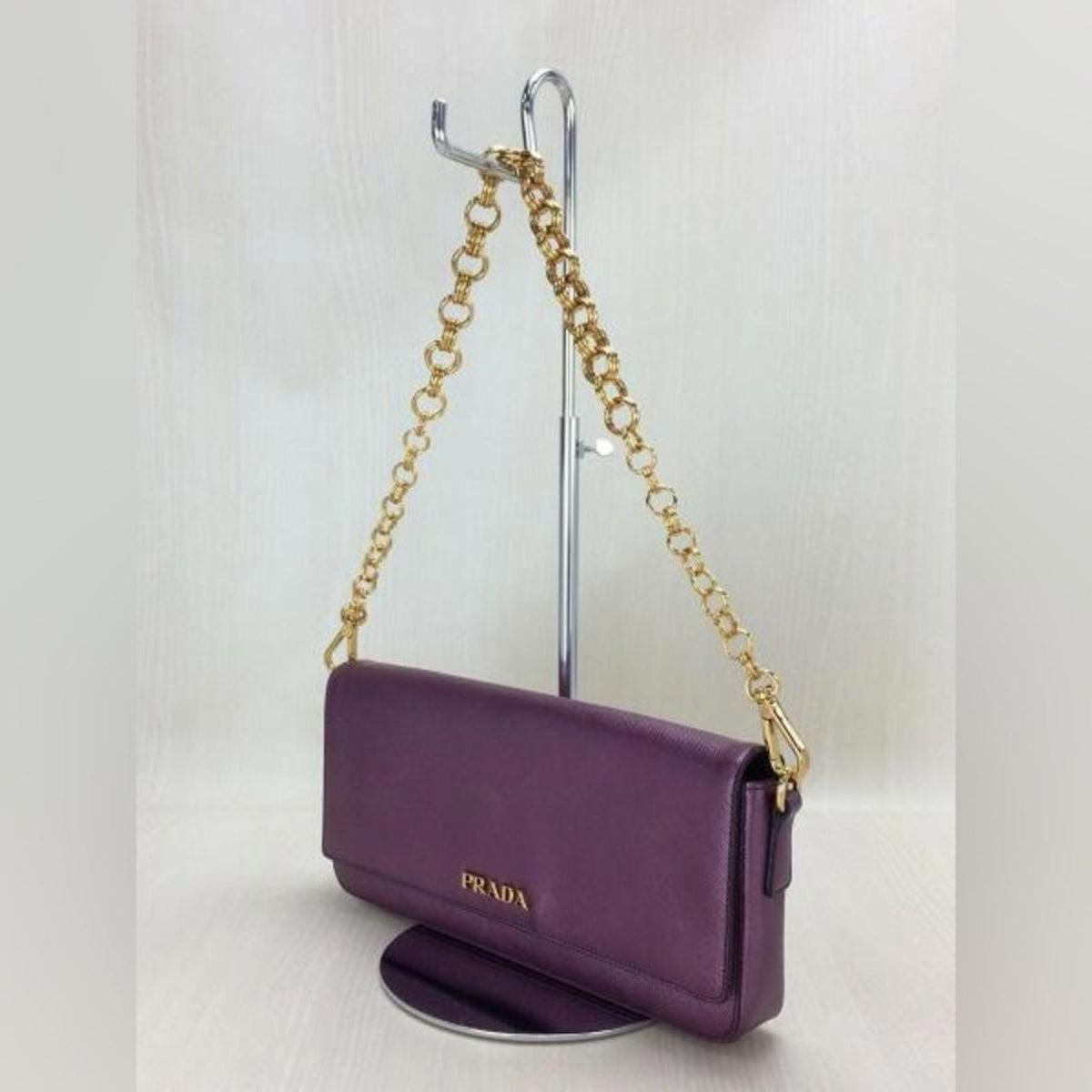 Prada Saffiano Leather Chain Shoulder Bag Purple