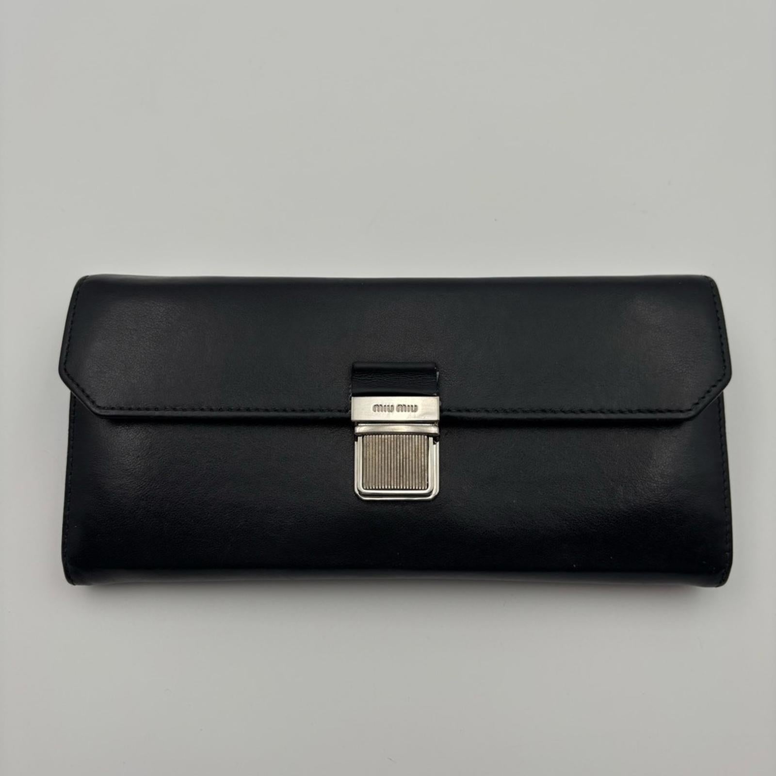Miu Miu Black Leather Wallet On Chain Crossbody Shoulder Bag