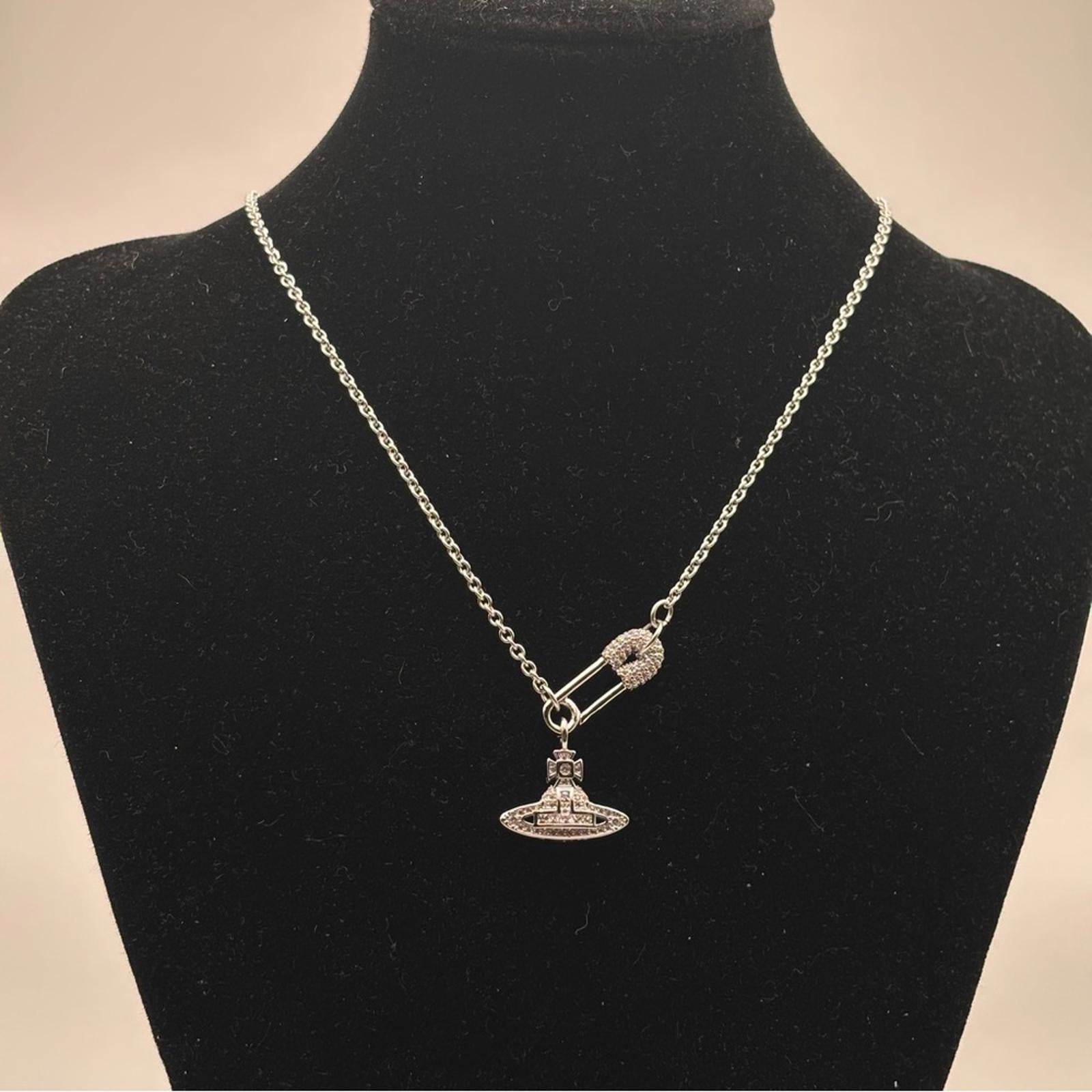 Vivienne Westwood Crystal Orb Safety Pin Necklace – Silver Tone