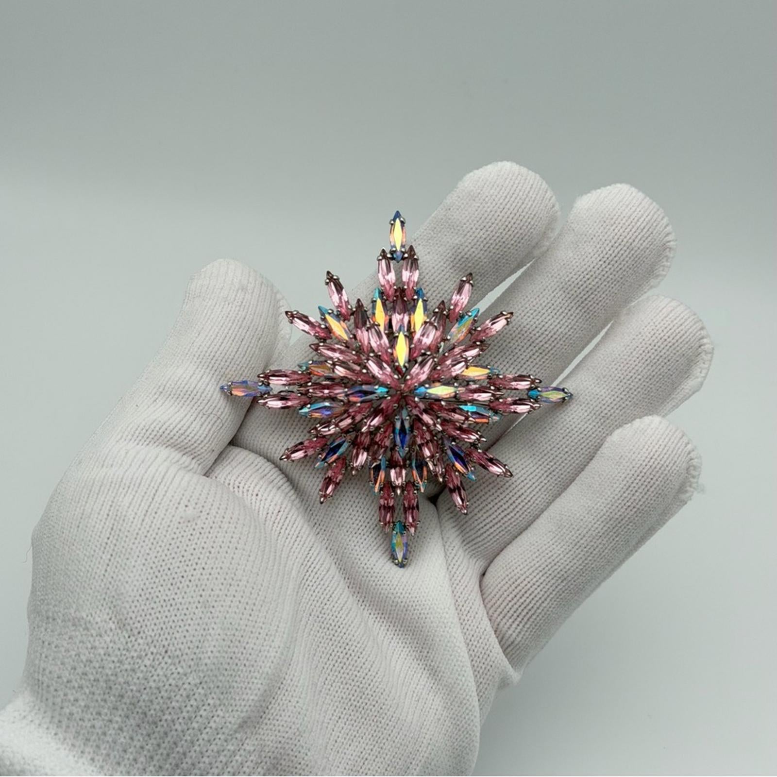 Vintage Sherman Signed Pink Aurora Borealis Starburst Brooch