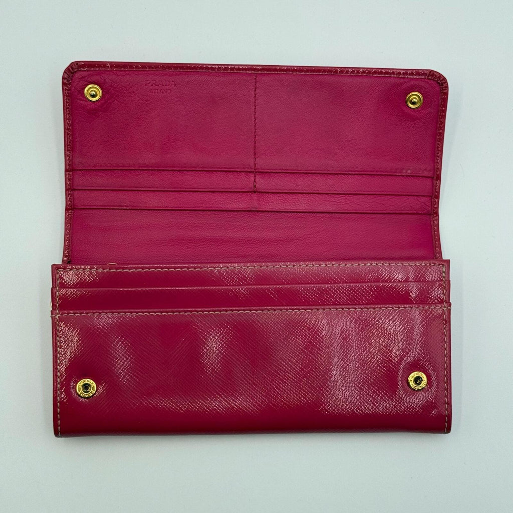 Prada Fuoco Saffiano Patent Leather Continental Wallet