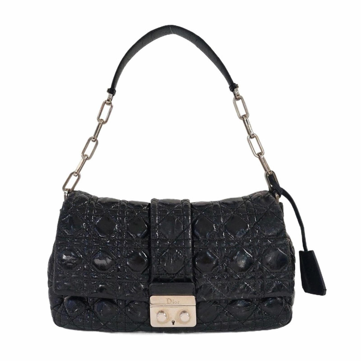 Christian Dior Black Patent Leather Quilted Shoulder Bag
