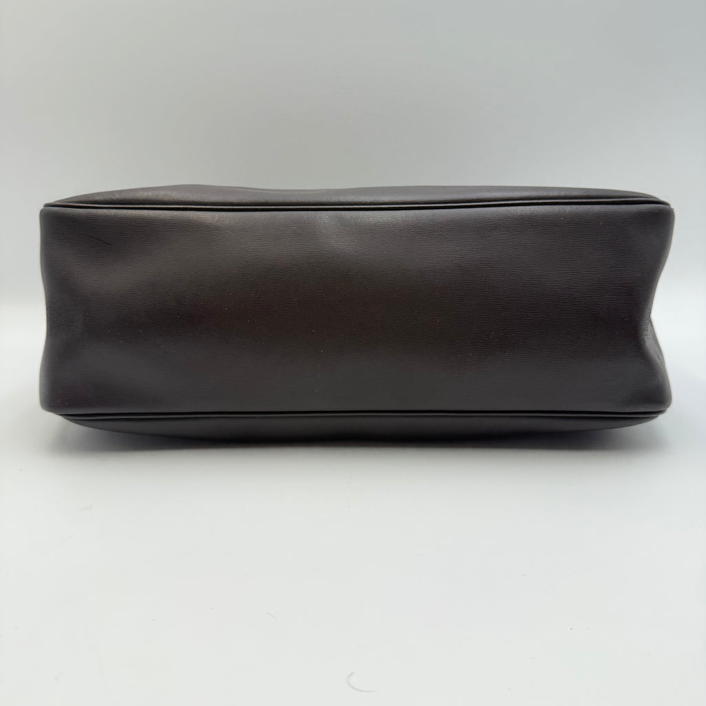 Longchamp Vintage Roseau Top Handle Satchel Bag Dark Brown Leather