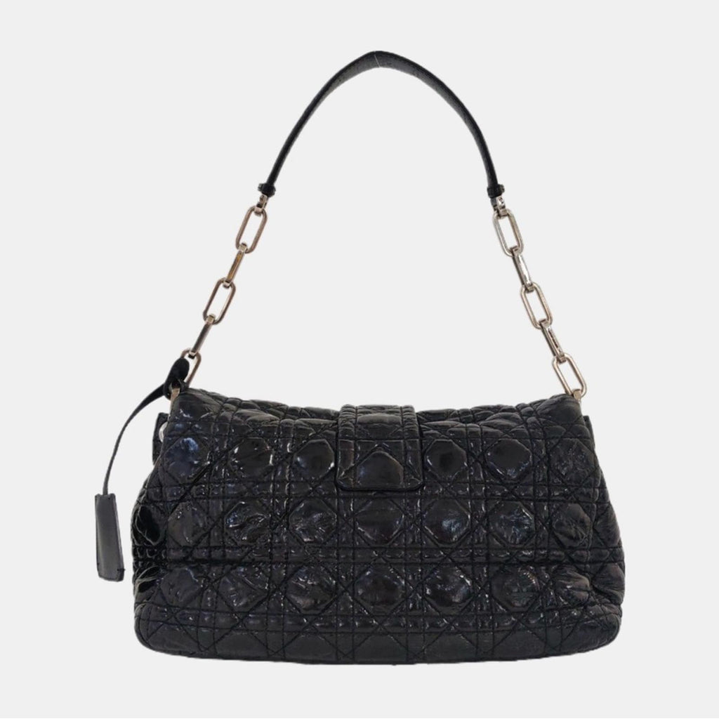 Christian Dior Black Patent Leather Quilted Shoulder Bag