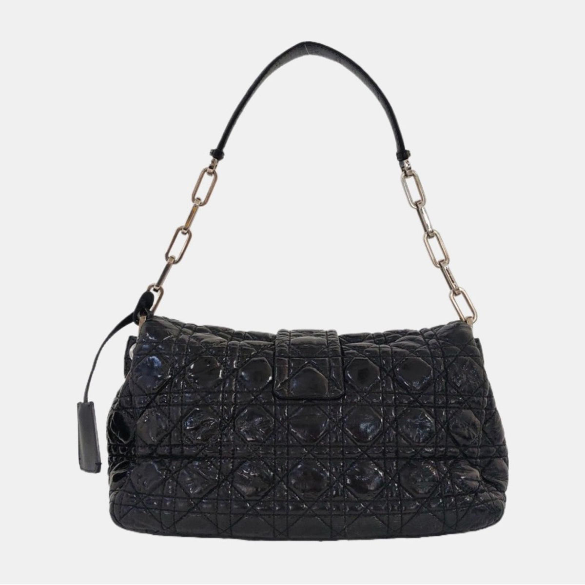 Christian Dior Black Patent Leather Quilted Shoulder Bag