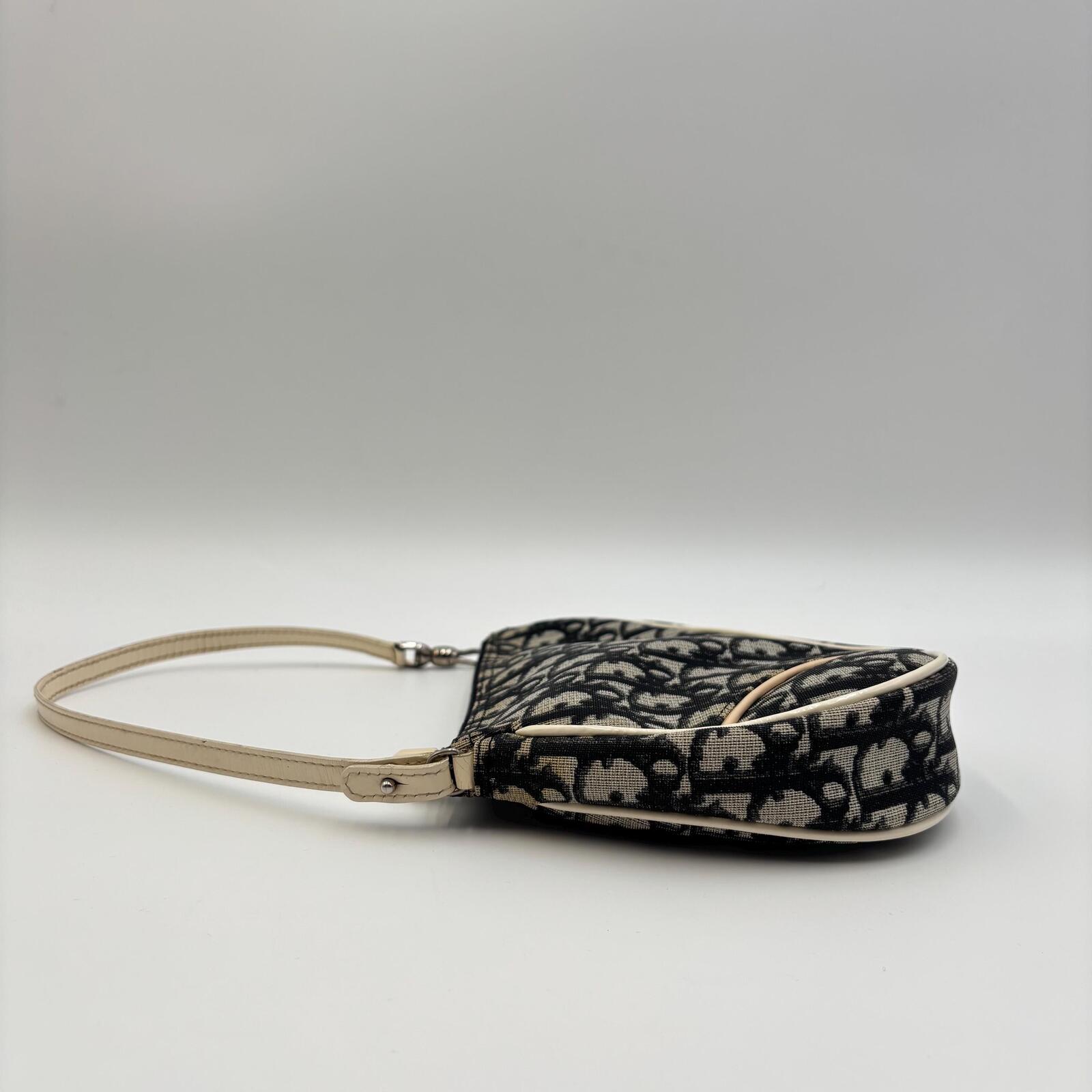 Christian Dior Trotter Saddle Pochette Shoulder Bag Navy Beige