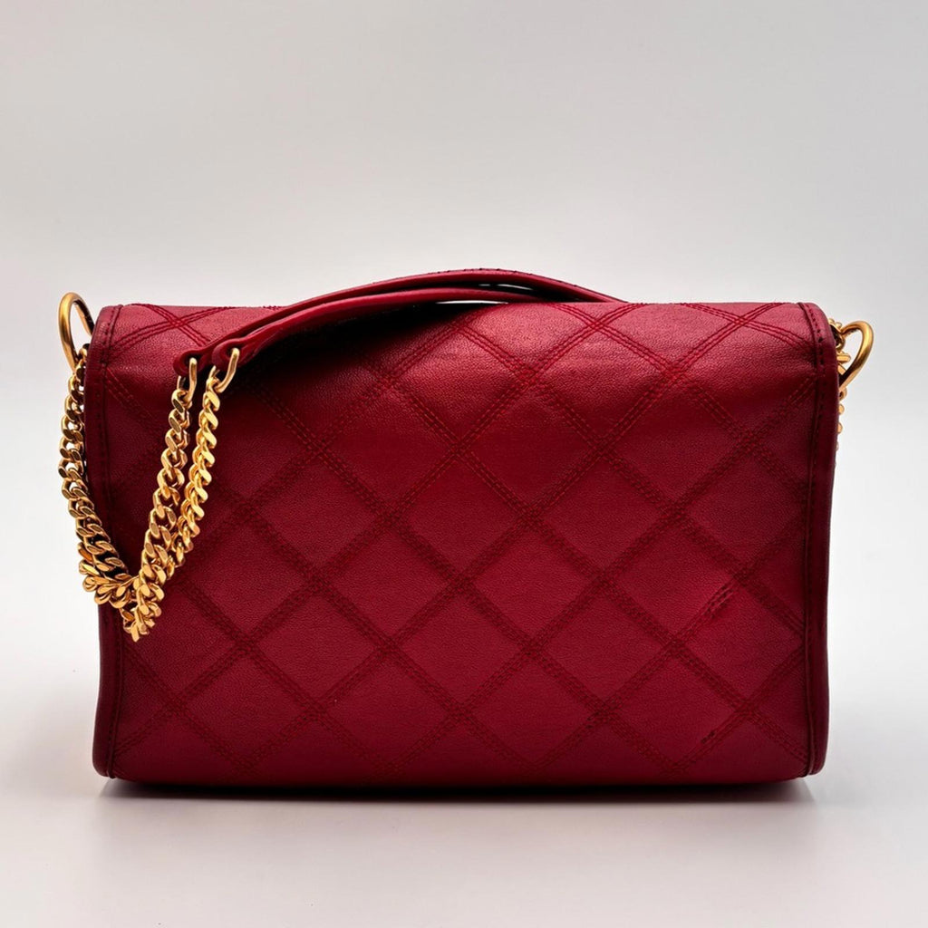 Saint Laurent Becky Quilted Leather Shoulder Bag Red Gold Hardware