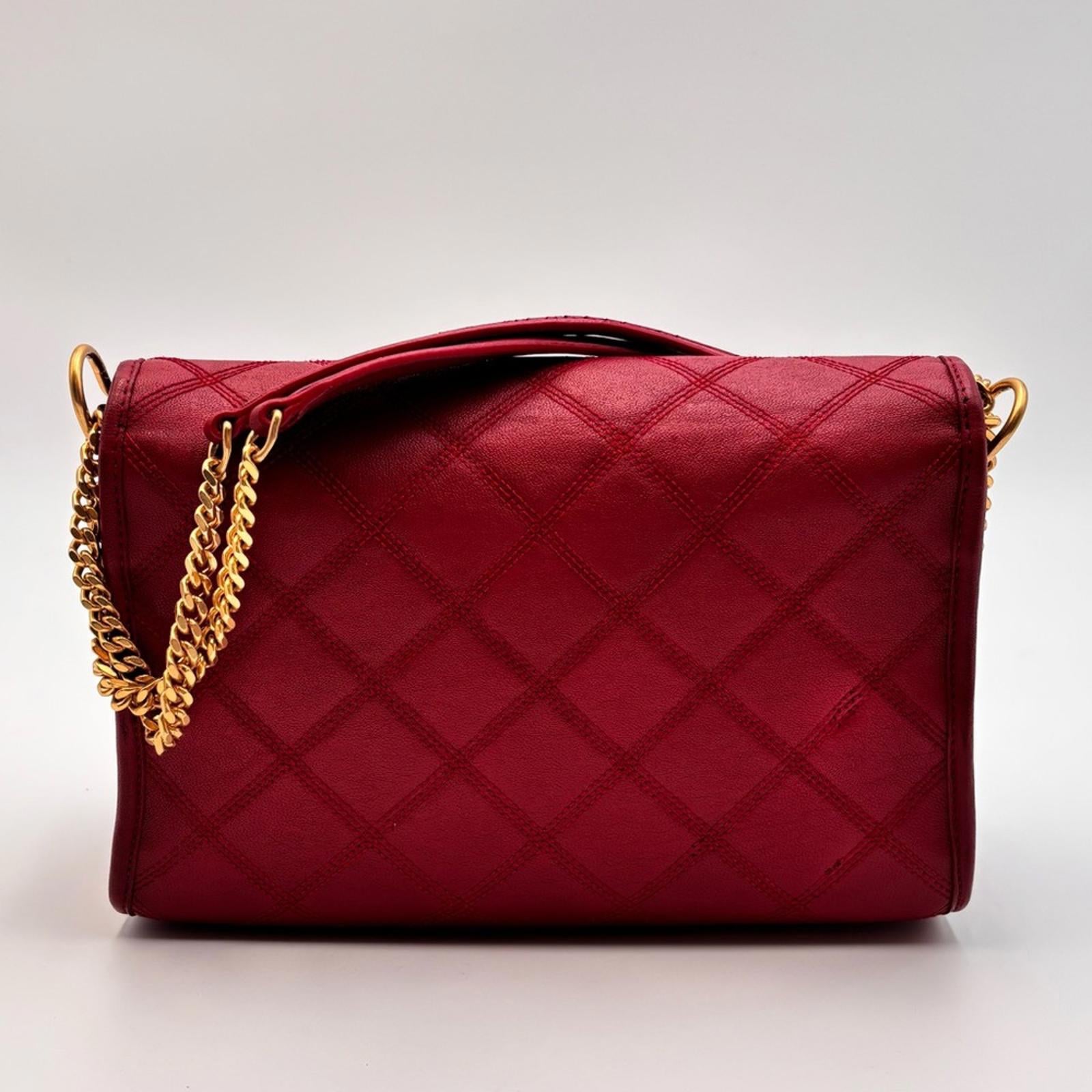 Saint Laurent Becky Quilted Leather Shoulder Bag Red Gold Hardware