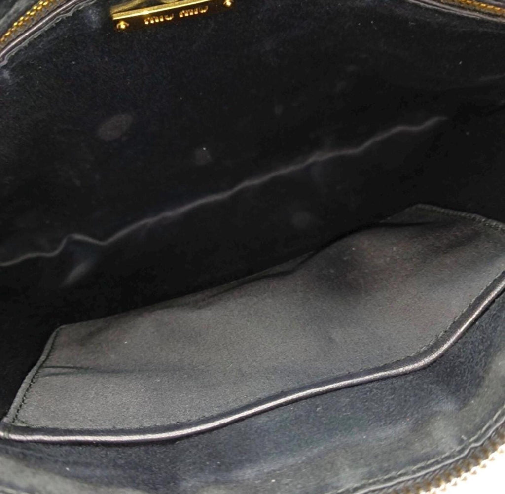 Miu Miu Black Leather Printed Studded Pouch Clutch
