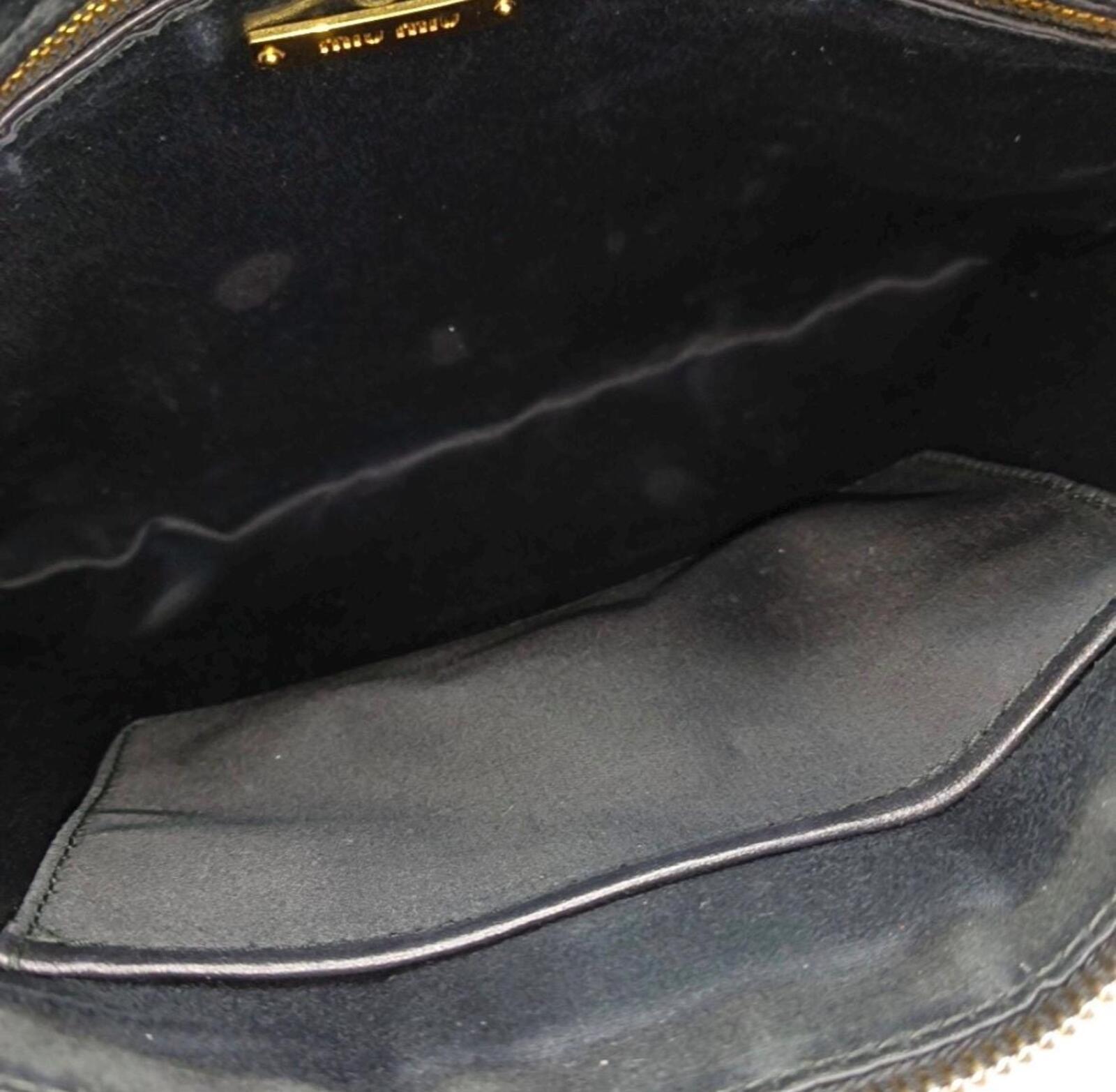 Miu Miu Black Leather Printed Studded Pouch Clutch