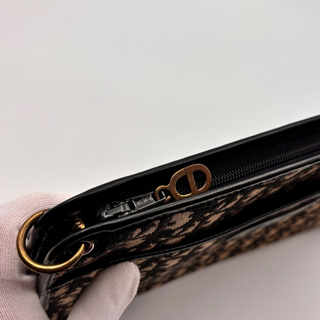 Christian Dior Vintage Trotter Monogram Canvas Shoulder Bag Black & Tan