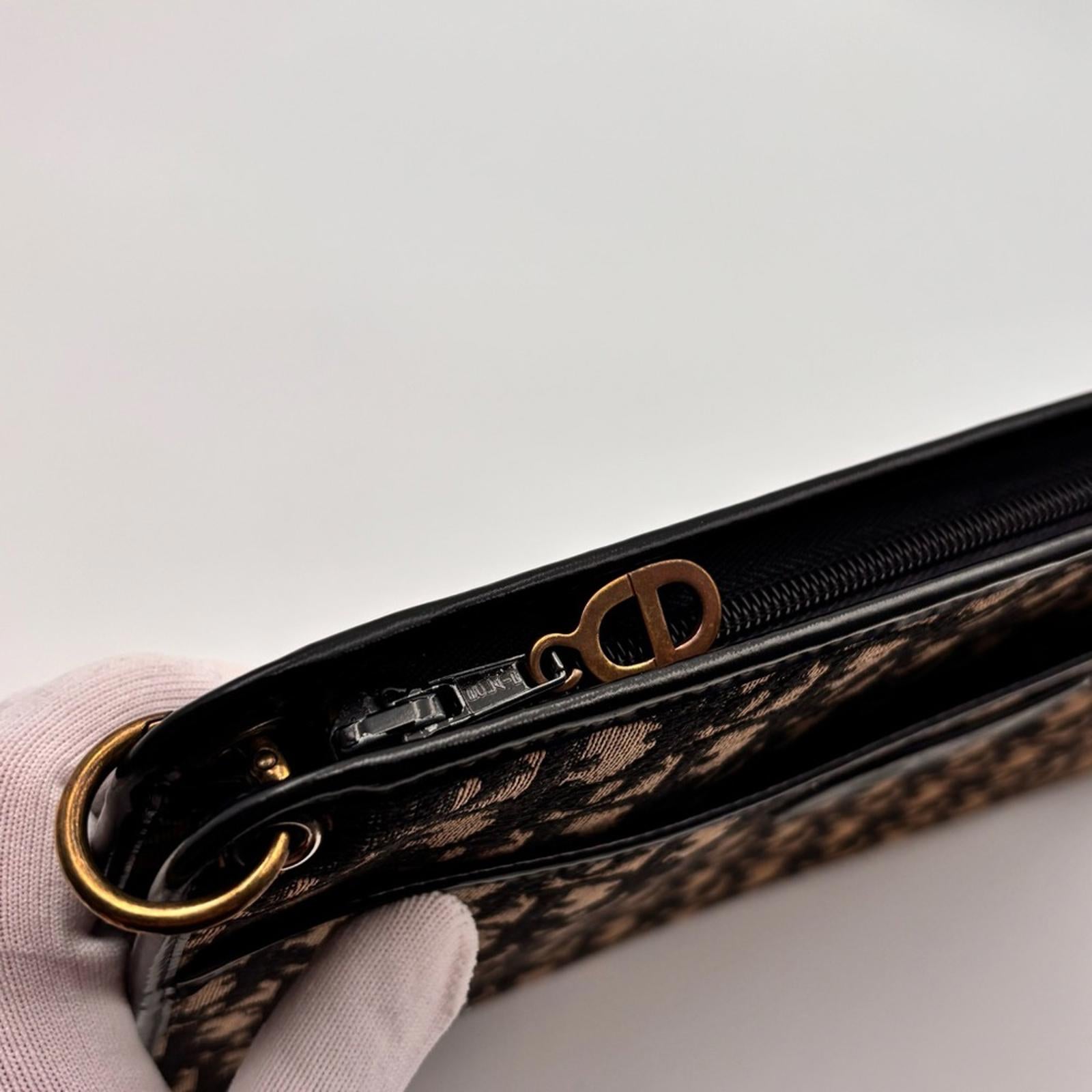 Christian Dior Vintage Trotter Monogram Canvas Shoulder Bag Black & Tan